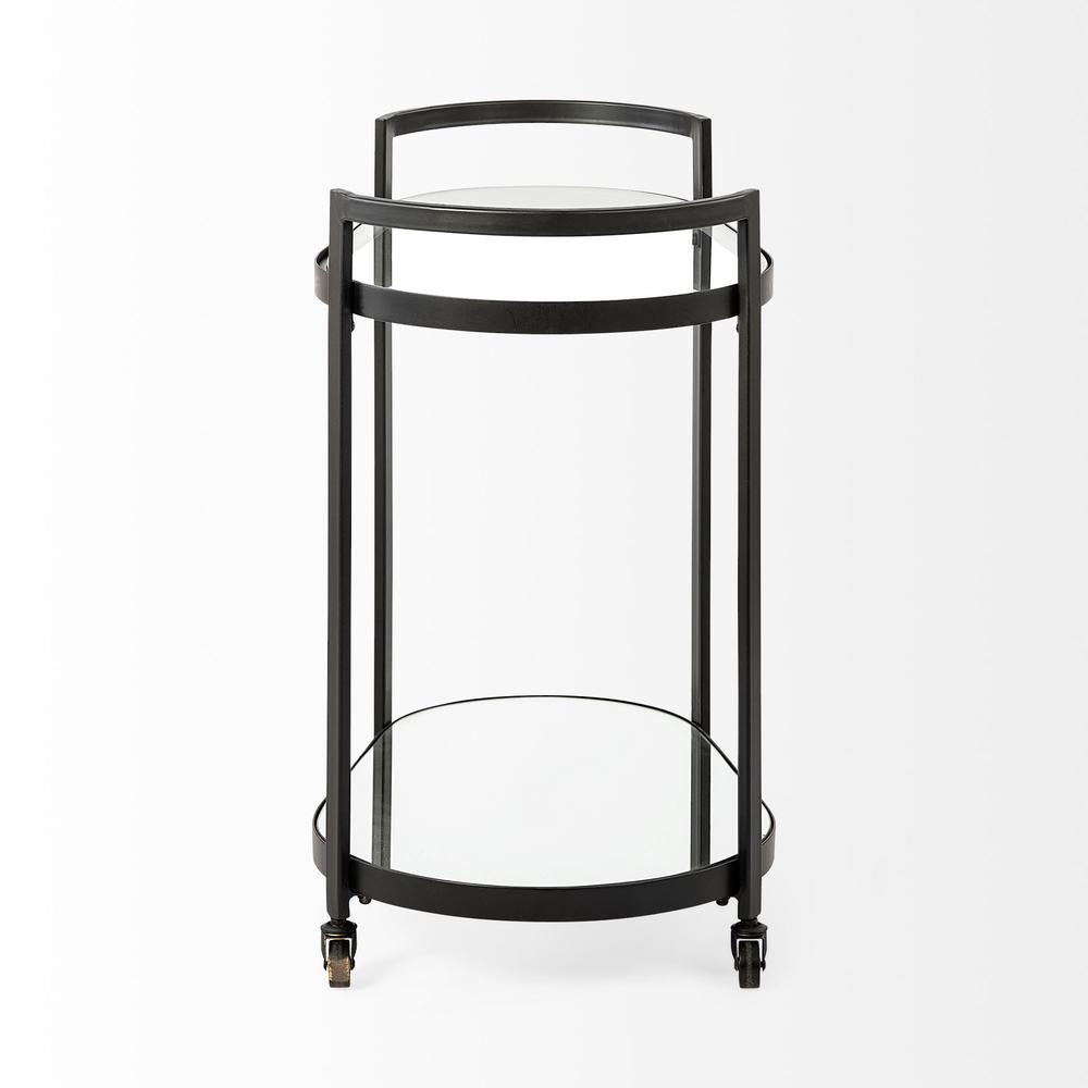 Cyclider Black Metal With Two Mirror Glass Shelves Bar Cart - 376020. Picture 4