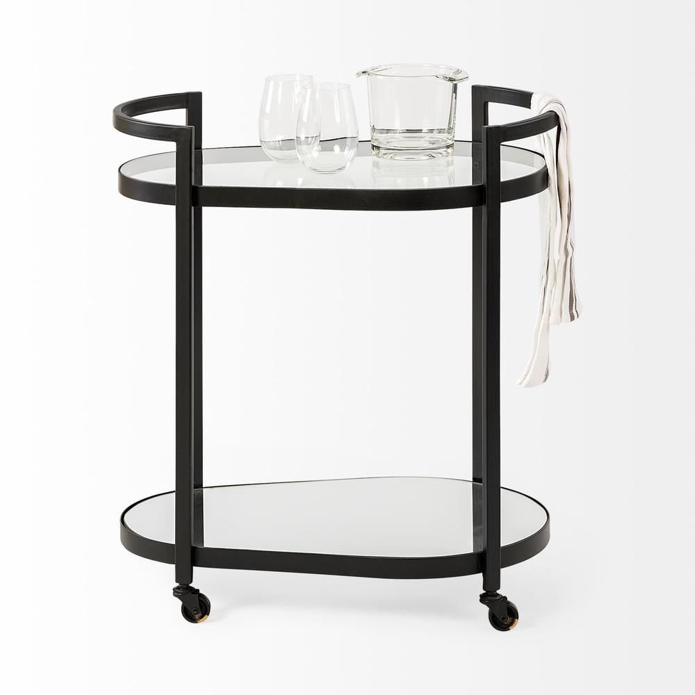 Cyclider Black Metal With Two Mirror Glass Shelves Bar Cart - 376020. Picture 5