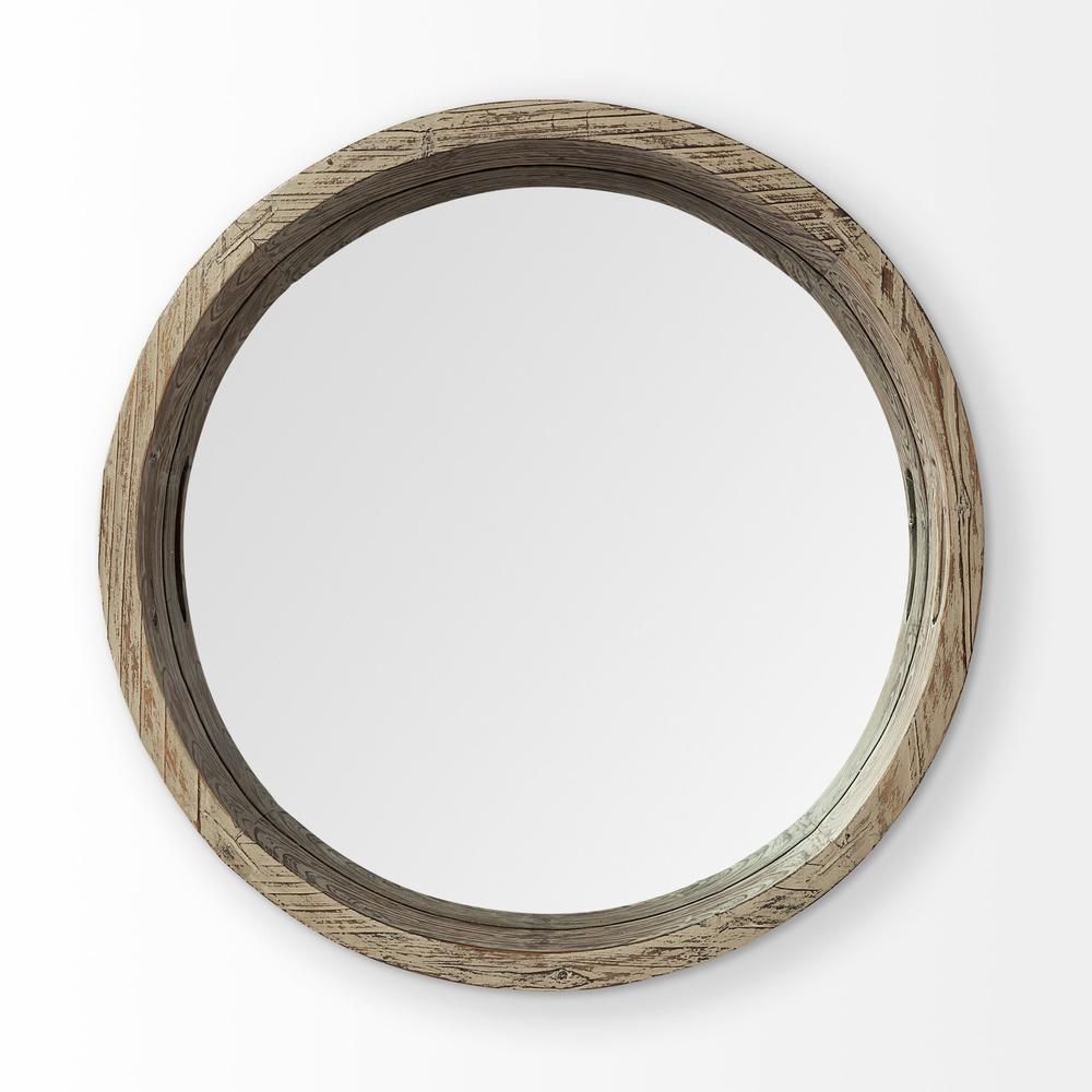 20" Round Natural Finish Wood Mirrored Glass Bottom Tray - 376022. Picture 2