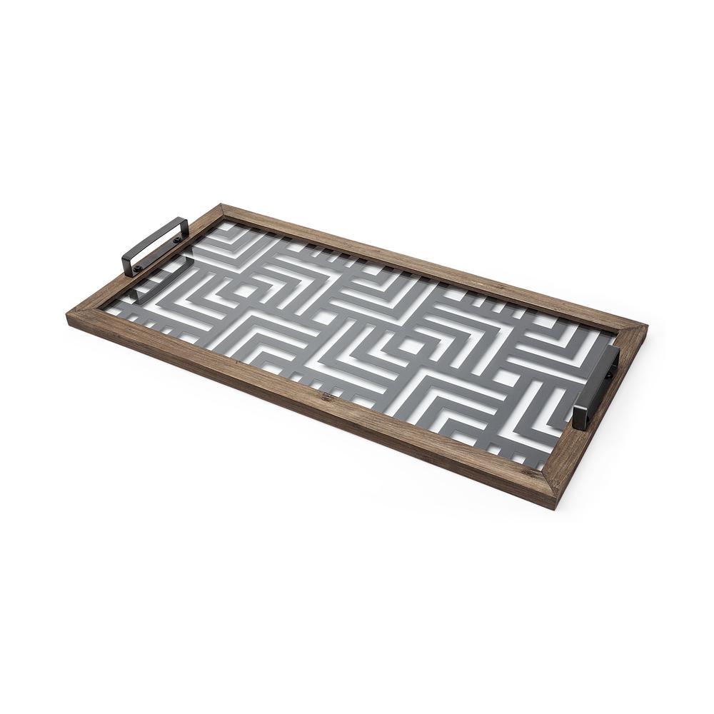 Grey Metal Glasss Top With Maze Like Pattern Tray - 376028. Picture 1