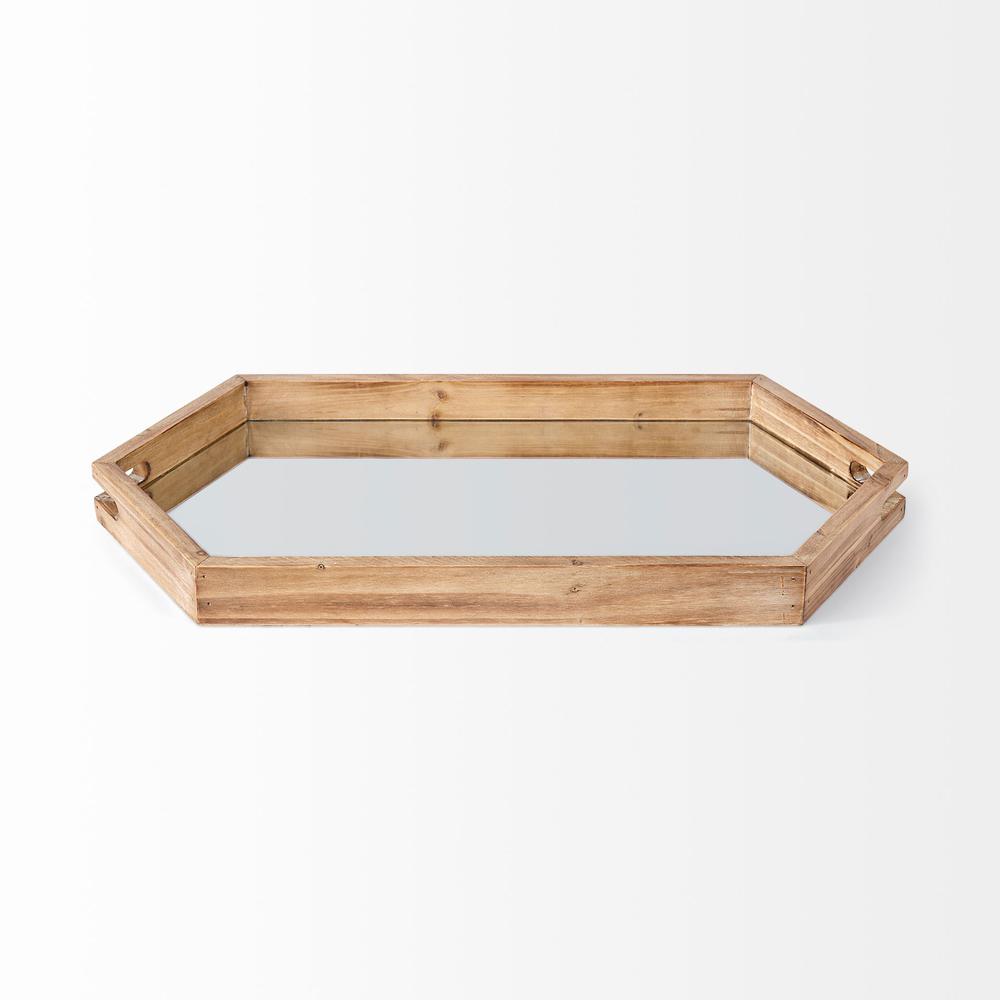 Natural Polished Wood Mirror Glass Lined Top Tray - 376029. Picture 2