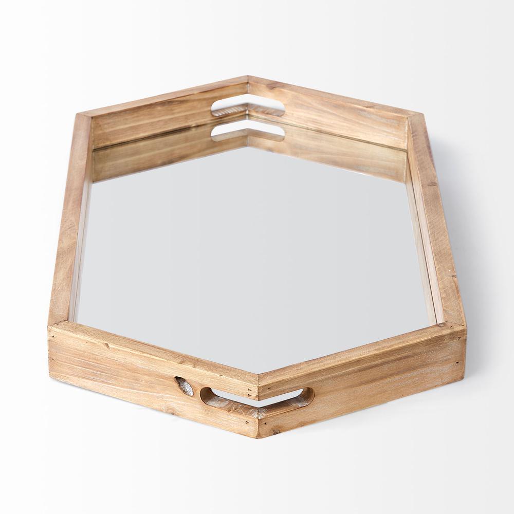Natural Polished Wood Mirror Glass Lined Top Tray - 376029. Picture 3