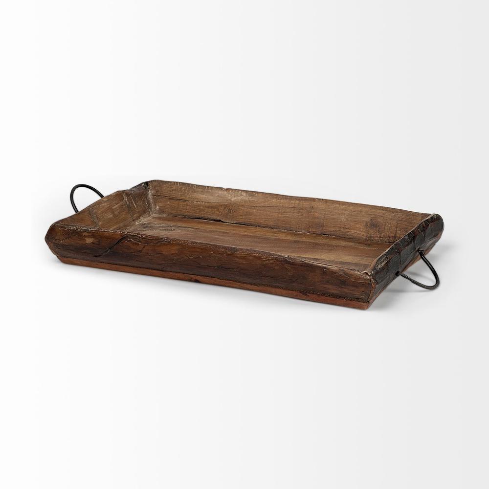 S/2 Medium Brown Recycled Wood With Flaunt Metal Handles Trays - 376040. Picture 2