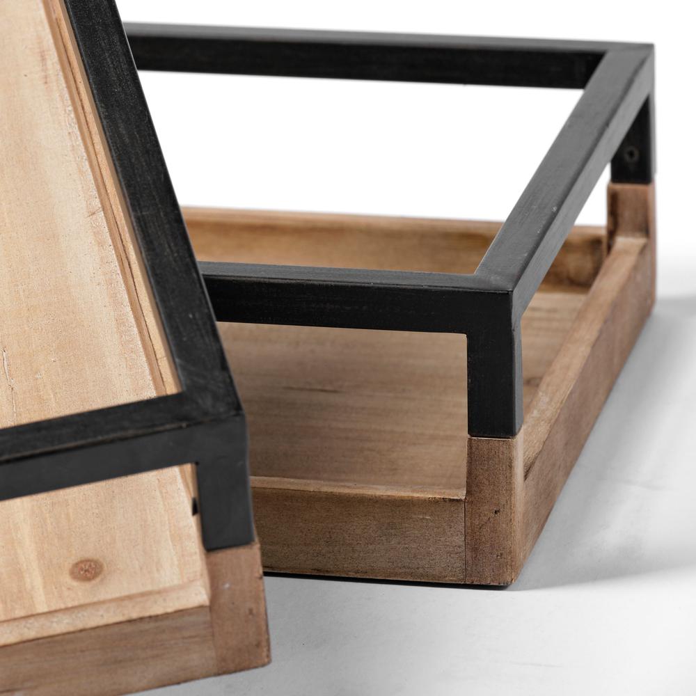 Set of 2 Natural Finish with Black Nesting Wood Accent Trays - 376041. Picture 4