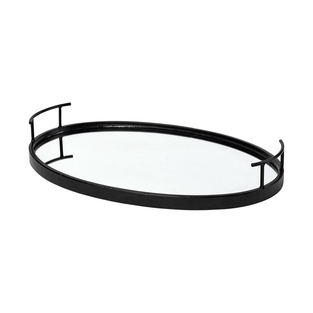 Matte Black Metal With Two Handle Both Sides And Mirrored Glass Bottom Tray - 376055. Picture 1