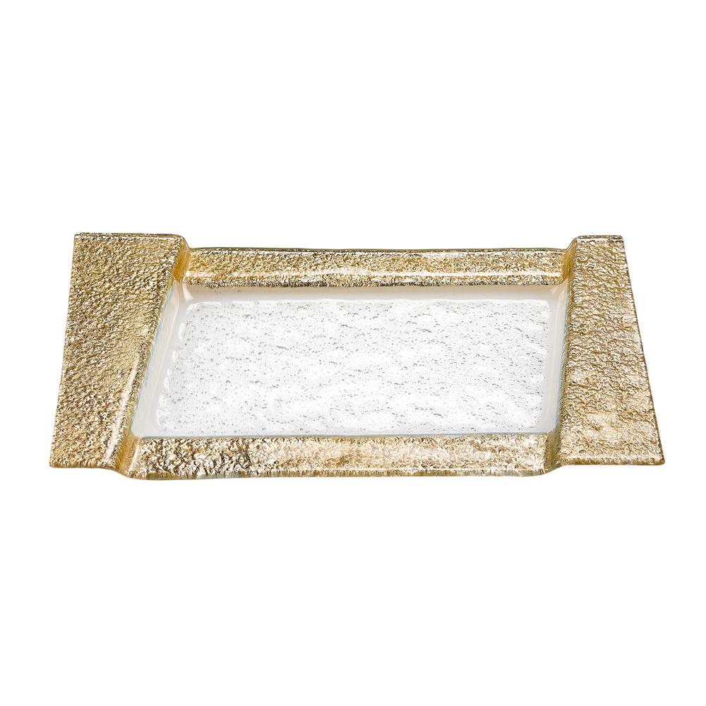 13" Handcrafted Gold Snack or Vanity Tray Gold. Picture 1