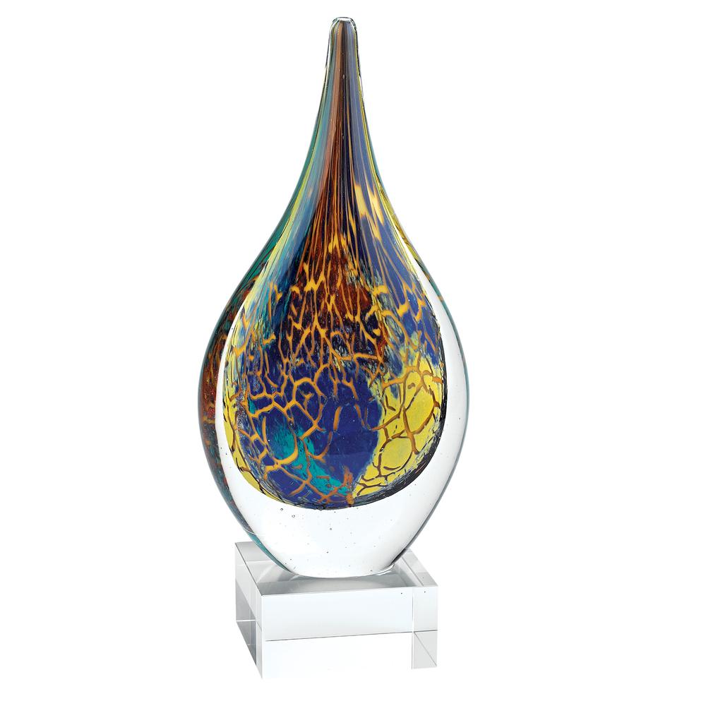 11" MultiColor Art Glass Teardrop on Crystal Base - 376082. Picture 1