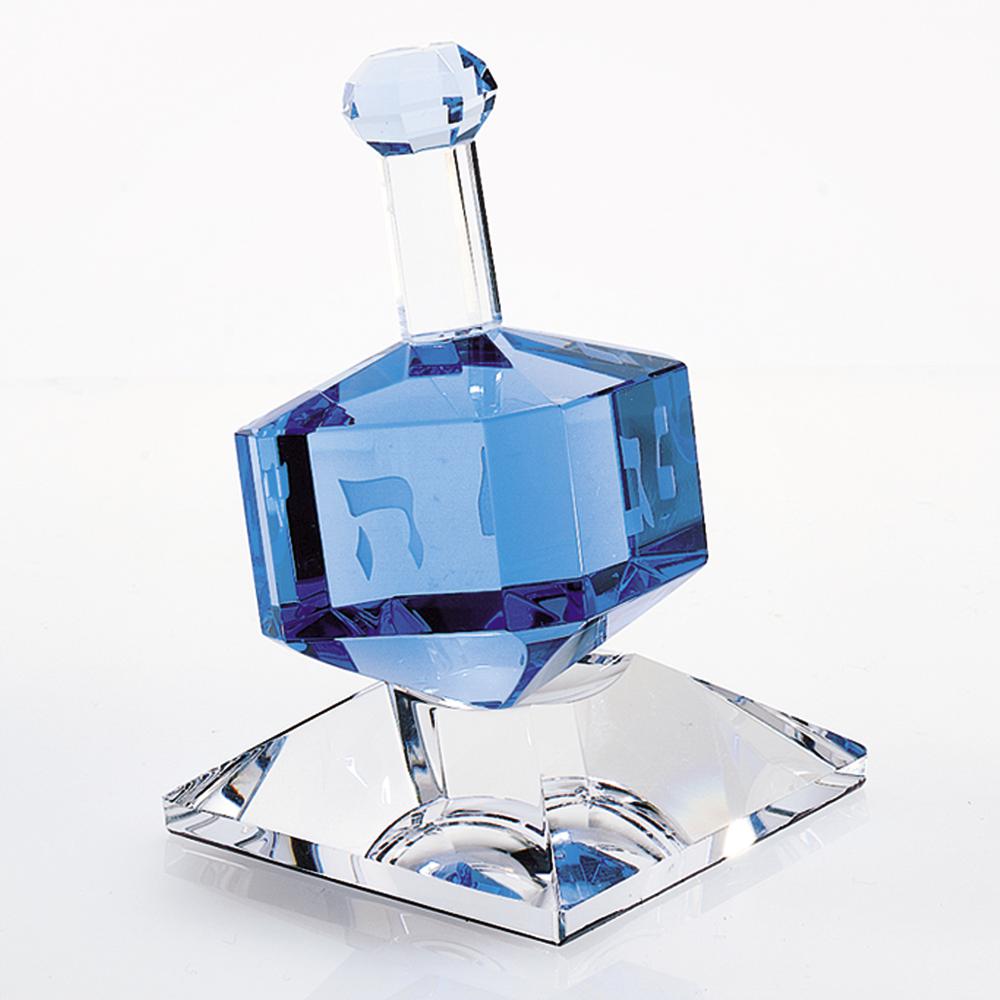 3" Mouth Blown Blue Dreidel On Crystal Stand - 376091. Picture 1