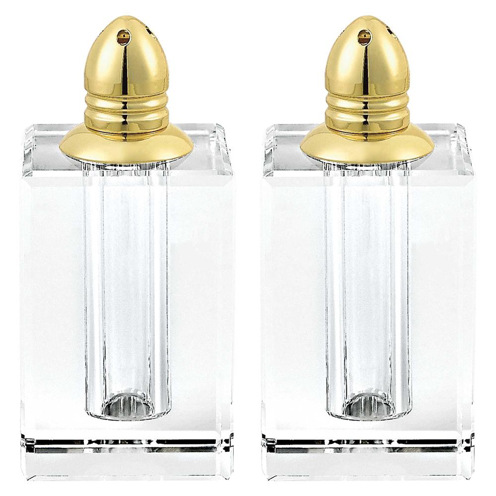Handcrafted Optical Crystal and Gold Large Size Salt and Pepper Shakers - 376094. Picture 1