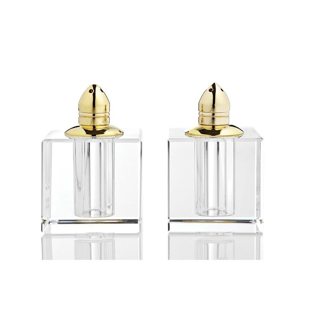 Handcrafted Optical Crystal and Gold Square Size Salt and Pepper Shakers - 376096. Picture 1