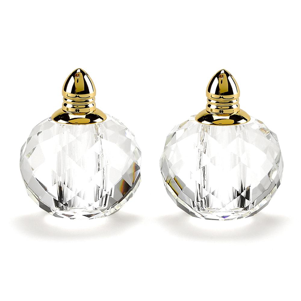 Handcrafted Optical Crystal and Gold Rounded Salt and Pepper Shakers - 376098. Picture 1