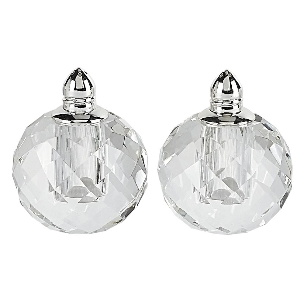 Handcrafted Optical Crystal and Silver Rounded Salt and Pepper Shakers - 376099. Picture 1