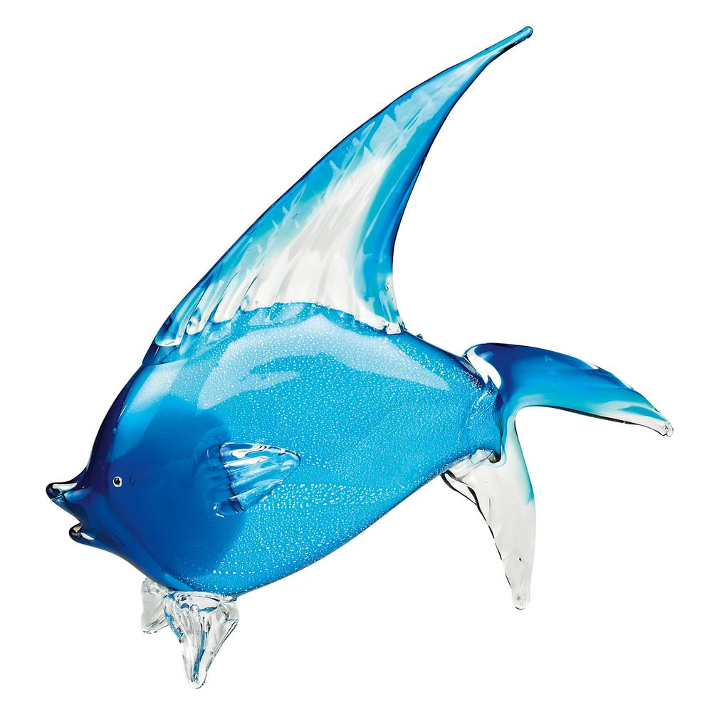 16" Mouth Blown Light Blue Tropical Fish Art Glass - 376122. Picture 1
