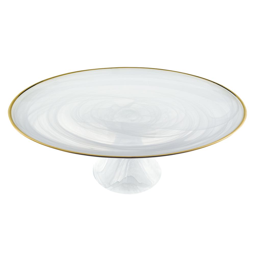 Handcrafted Optical Glass and White Gold Footed Cakestand With Gold Rim - 376163. Picture 1