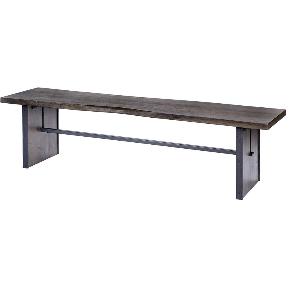 Rectangular Indian Mango Wood/Brown Tone Finish W/ Metal Cladding On The Base Dining Bench - 376174. Picture 1