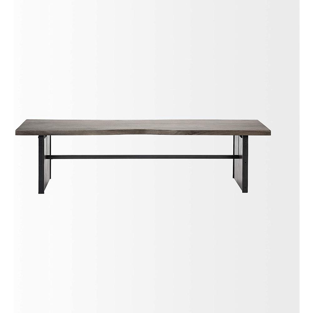Rectangular Indian Mango Wood/Brown Tone Finish W/ Metal Cladding On The Base Dining Bench - 376174. Picture 2