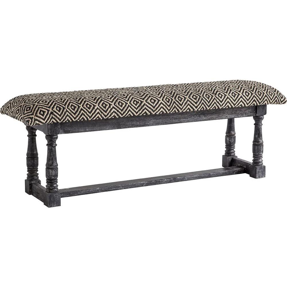 Rectangular Indian Mango Wood/ Black Base W/ White Woven Cushion Top Accent Bench - 376178. Picture 1