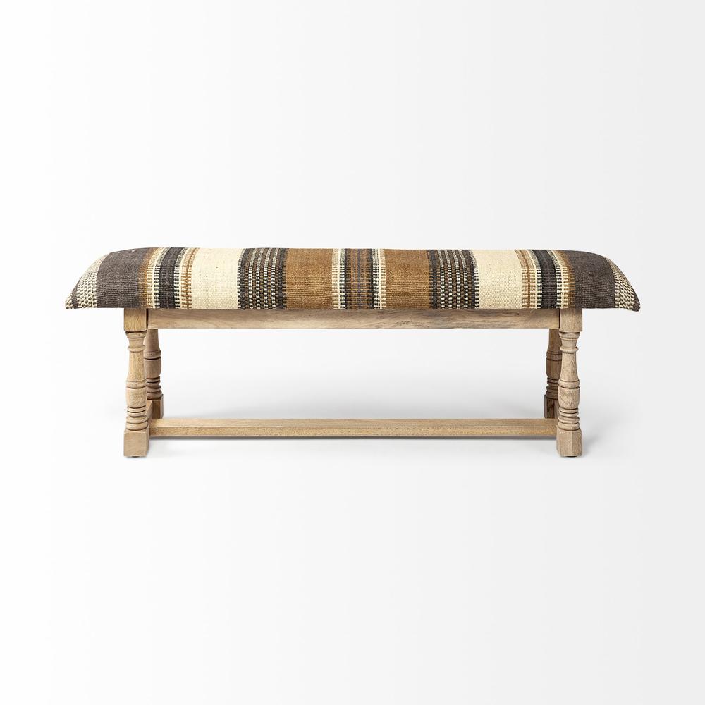 Rectangular Mango Wood Olive and Brown Upholstered Accent Bench - 376179. Picture 1