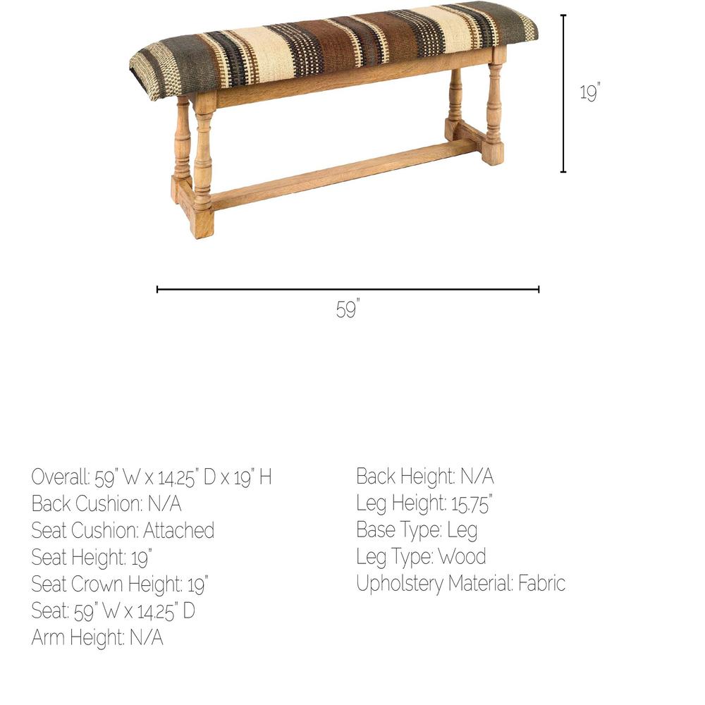 Rectangular Mango Wood Olive and Brown Upholstered Accent Bench - 376179. Picture 6