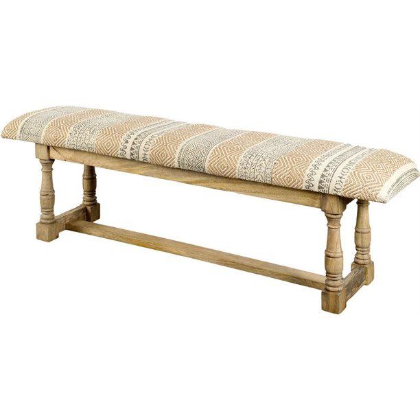 Rectangular Mango Wood Orange and Brown Upholstered Accent Bench - 376180. Picture 1