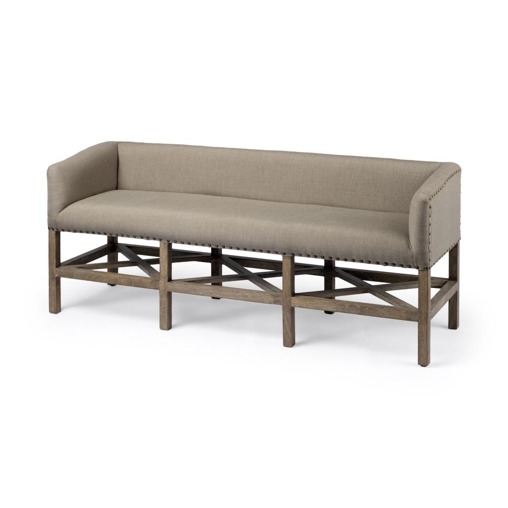 Rectangular Mango Wood/Light Brown Finish W/ Beige Fabric Covered Seat Accent Bench - 376184. Picture 1