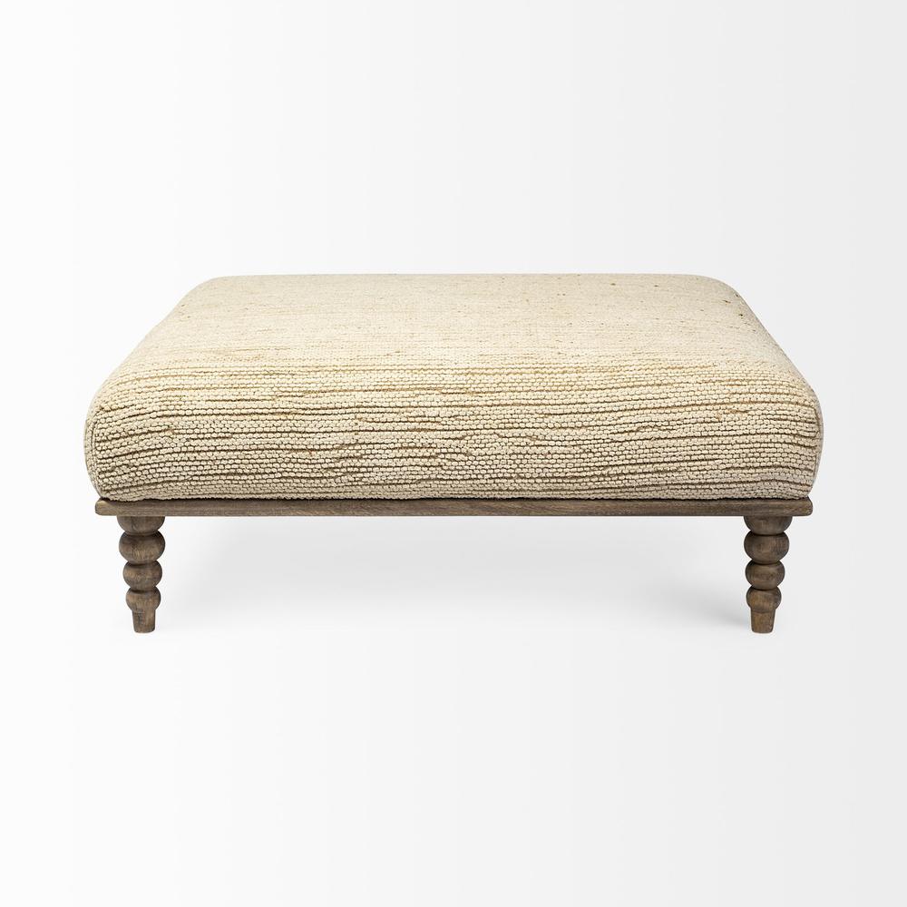 Square Indian Mango Wood/Natural-Brown Polished W/ Upholstered Cream Seat Accent Bench - 376187. Picture 1
