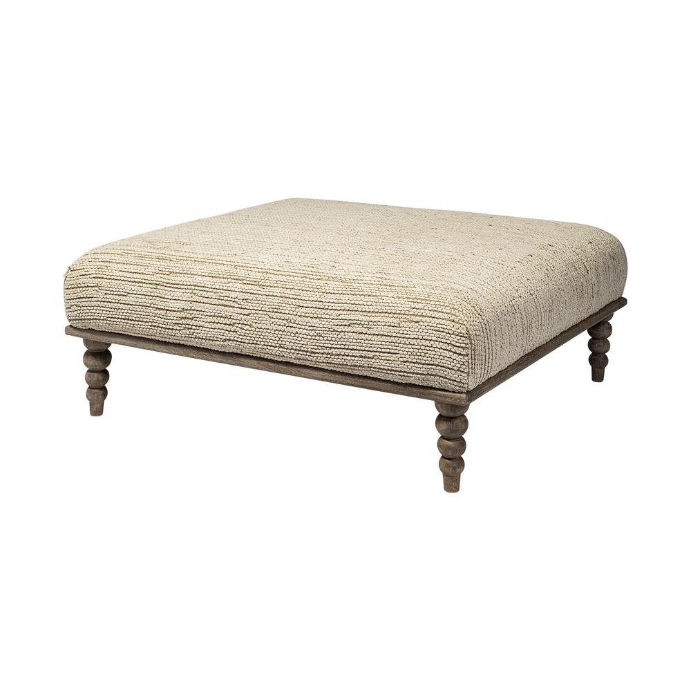 Square Indian Mango Wood/Natural-Brown Polished W/ Upholstered Cream Seat Accent Bench - 376187. Picture 2