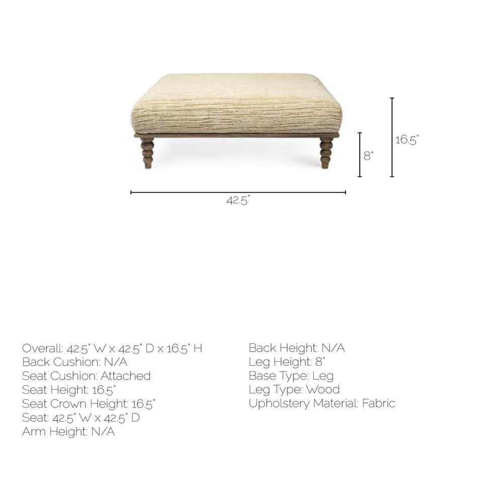 Square Indian Mango Wood/Natural-Brown Polished W/ Upholstered Cream Seat Accent Bench - 376187. Picture 6