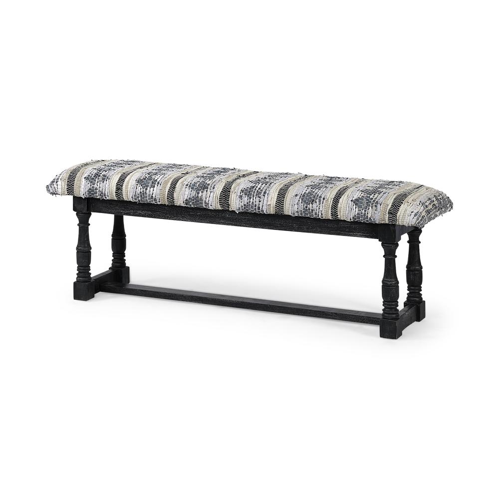 Rectangular Indian Mango Wood/Black W/ Woven-Leather Cushion Top Accent Bench - 376194. Picture 1
