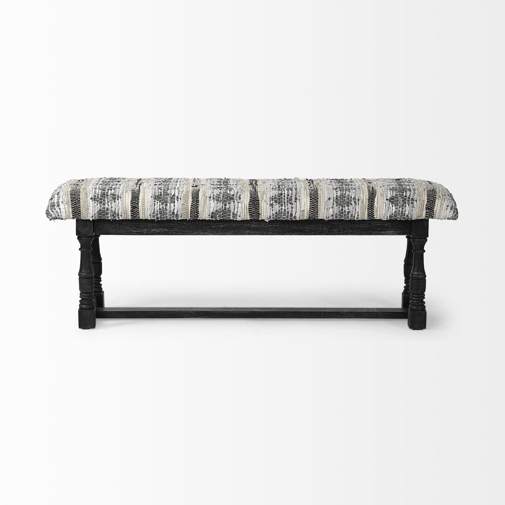 Rectangular Indian Mango Wood/Black W/ Woven-Leather Cushion Top Accent Bench - 376194. Picture 3