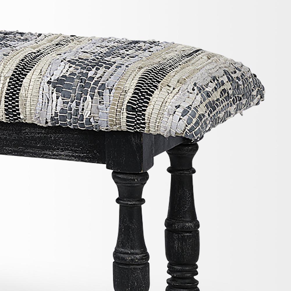 Rectangular Indian Mango Wood/Black W/ Woven-Leather Cushion Top Accent Bench - 376194. Picture 4
