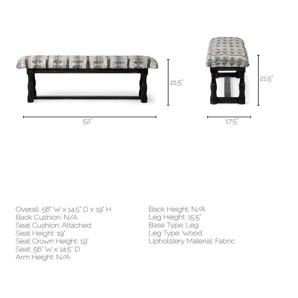 Rectangular Indian Mango Wood/Black W/ Woven-Leather Cushion Top Accent Bench - 376194. Picture 6