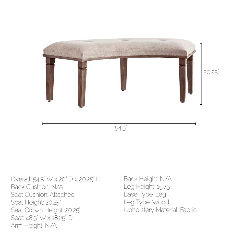 Solid Wood Curved Beige Upholstered Bench - 376197. Picture 7