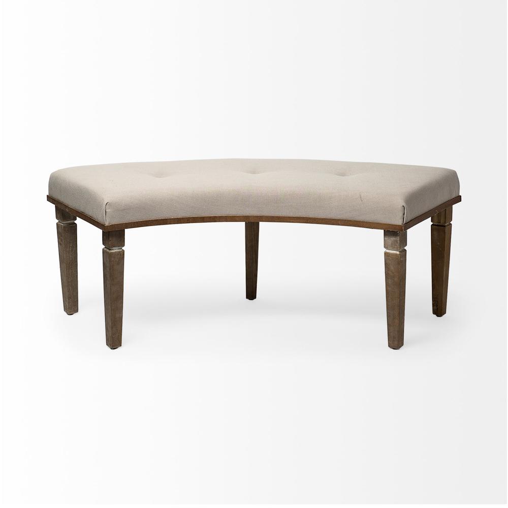Solid Wood Curved Beige Upholstered Bench - 376197. Picture 1