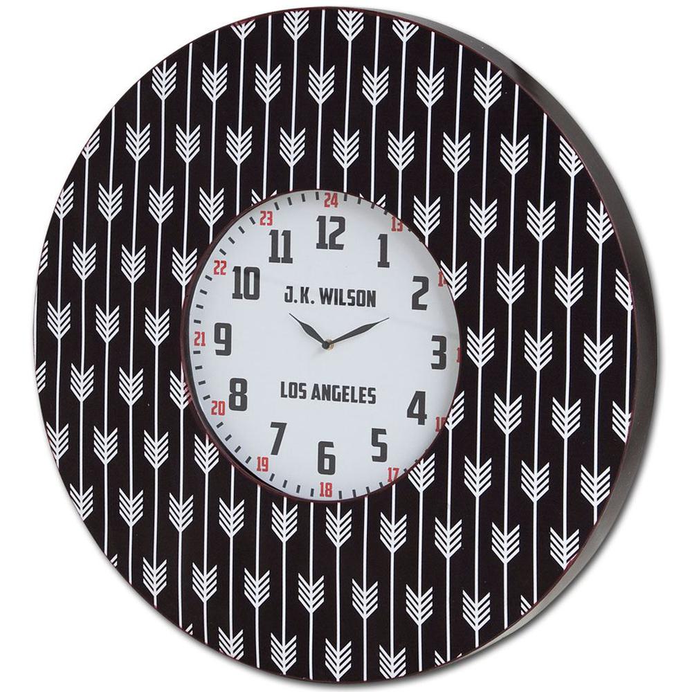 33" Oversize Contemporary Black and White Wall Clock w/ Dense Pattern and "JK Wilson Los Angeles" - 376208. Picture 1