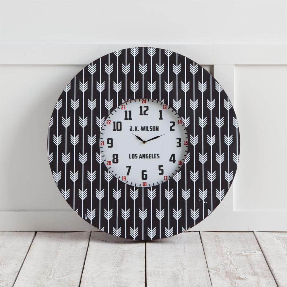 33" Oversize Contemporary Black and White Wall Clock w/ Dense Pattern and "JK Wilson Los Angeles" - 376208. Picture 2
