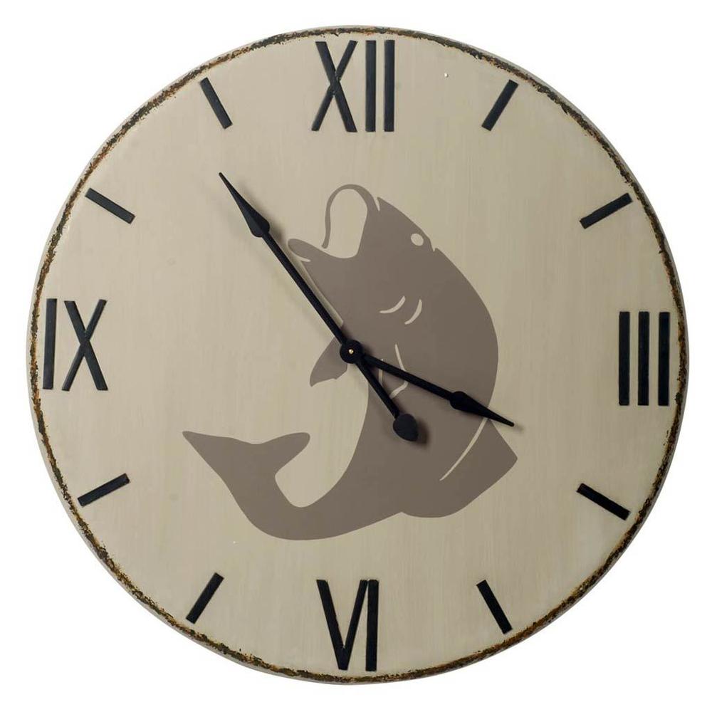 38.5" Round Oversize Lakeside Wall Clock w/ Faux Rusted Edge and Large Roman Numeral - 376217. Picture 1