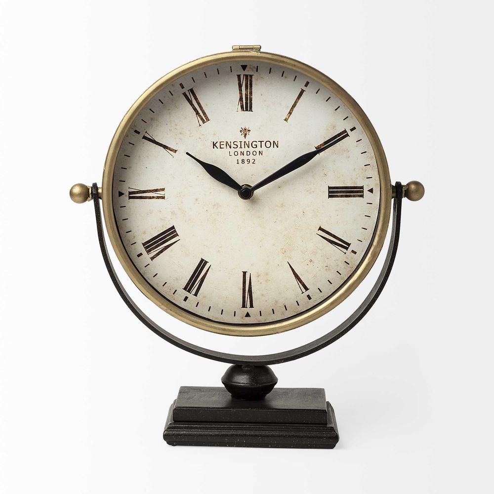 Gold Metal Half-Moon Base Desk/Table Clock - 376221. Picture 1