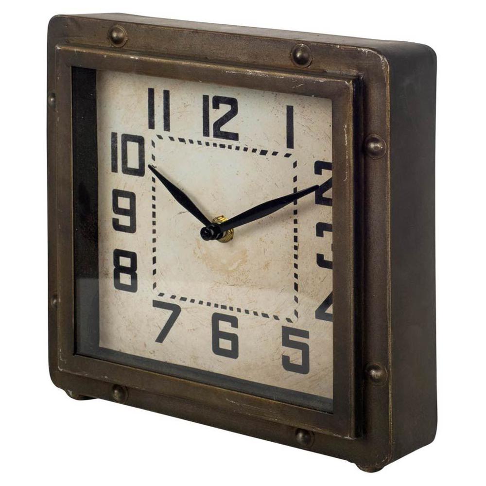 Square  Bronze Toned Metal Desk/Table Clock w/ Traditional Black Numbers and Hands - 376223. Picture 2