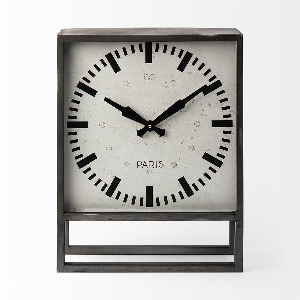 Square Gray Metal Desk / Table Clock w/ Simple White and Black face - 376224. Picture 1