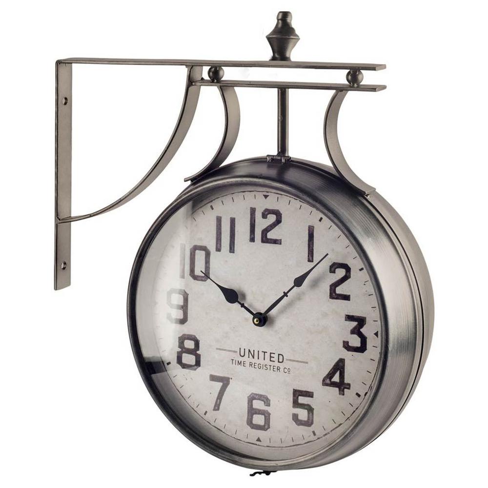 19" Large Round Industrial styleWall Clock w  Two Clock Faces Silver Frame - 376231. Picture 1