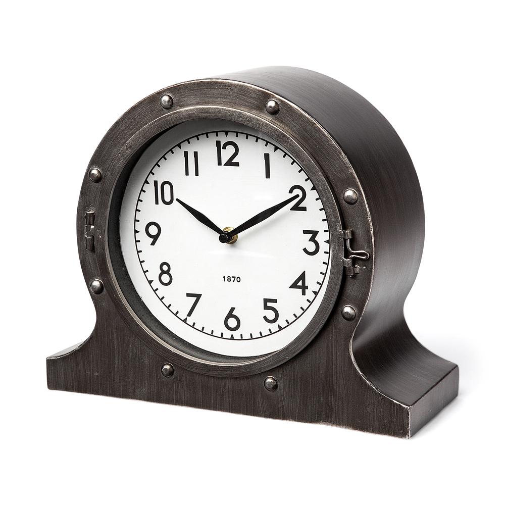 Rustic Brown Metal Porthole Desk / Table Clock - 376240. Picture 1