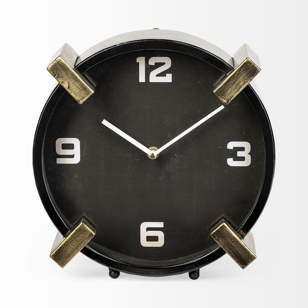 Black/Gold Metal Round Desk/Table Clock - 376242. Picture 1
