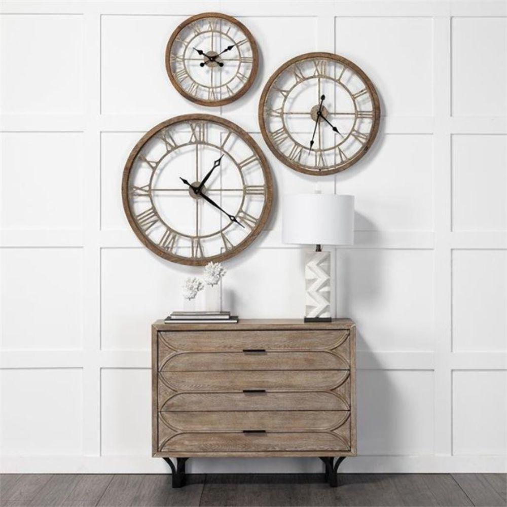 31.5" Round Oversize Brown Farmhouse style  Wall Clock w/  Matte-Black Toned Hands - 376252. Picture 2