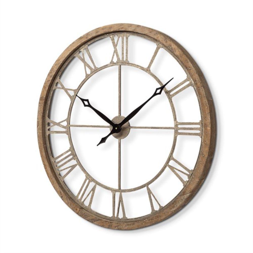 31.5" Round Oversize Brown Farmhouse style  Wall Clock w/  Matte-Black Toned Hands - 376252. Picture 5