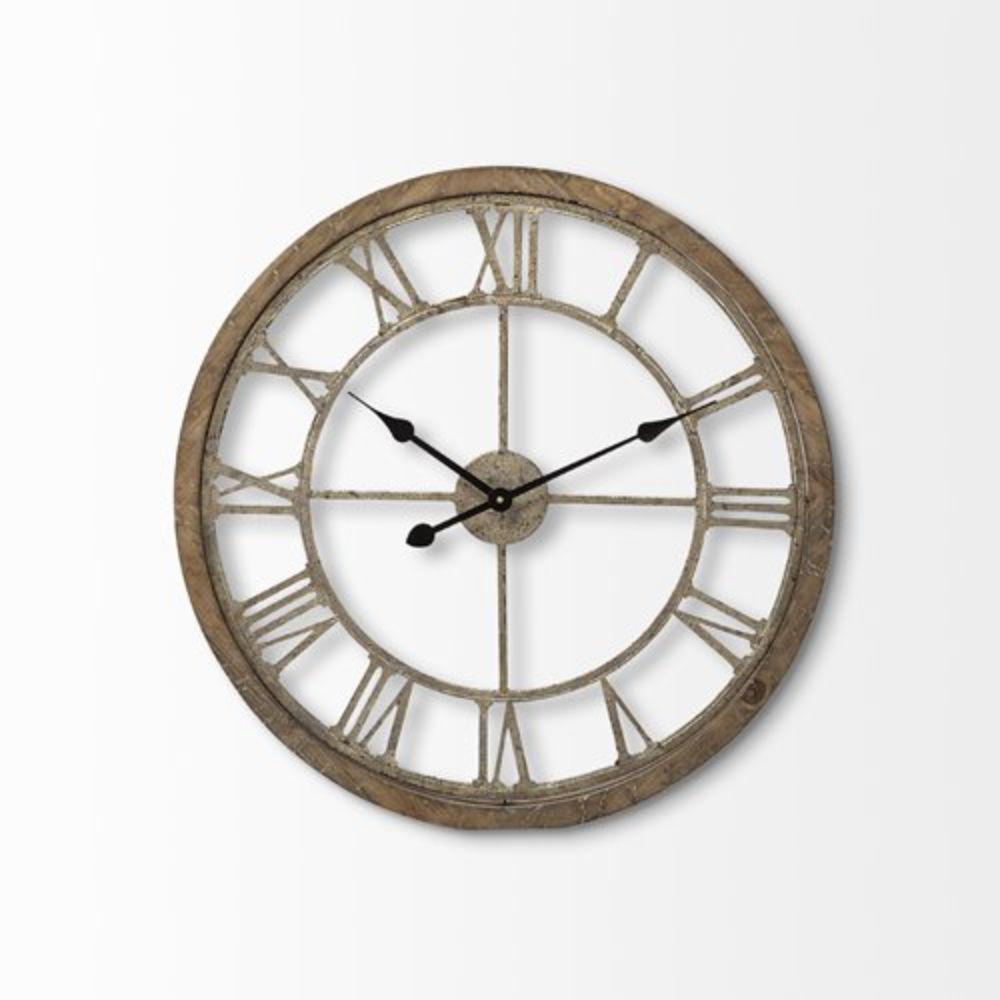 25" Round Large BrownFarmhouse style Wall Clock - 376253. Picture 1