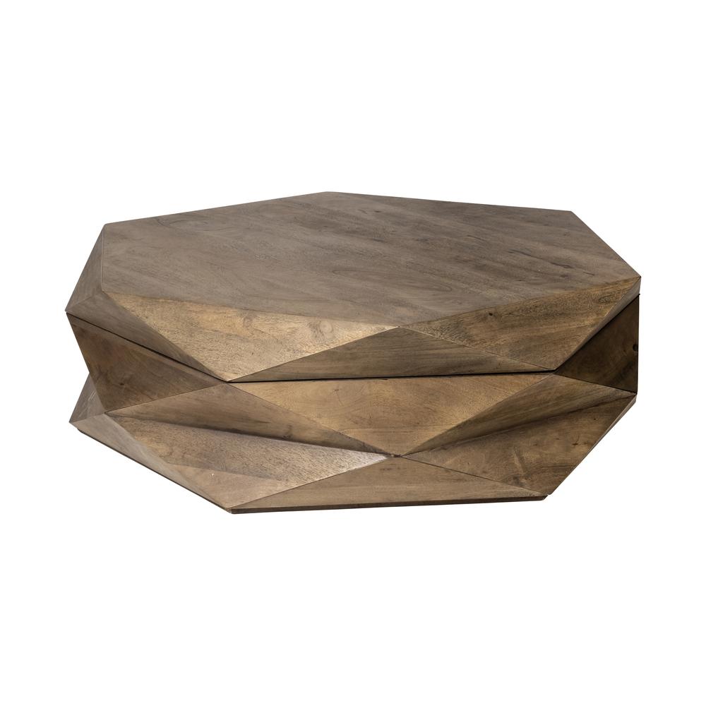 Hexagonal Hinged Solid Wood Top and Base Coffee Table. Picture 1