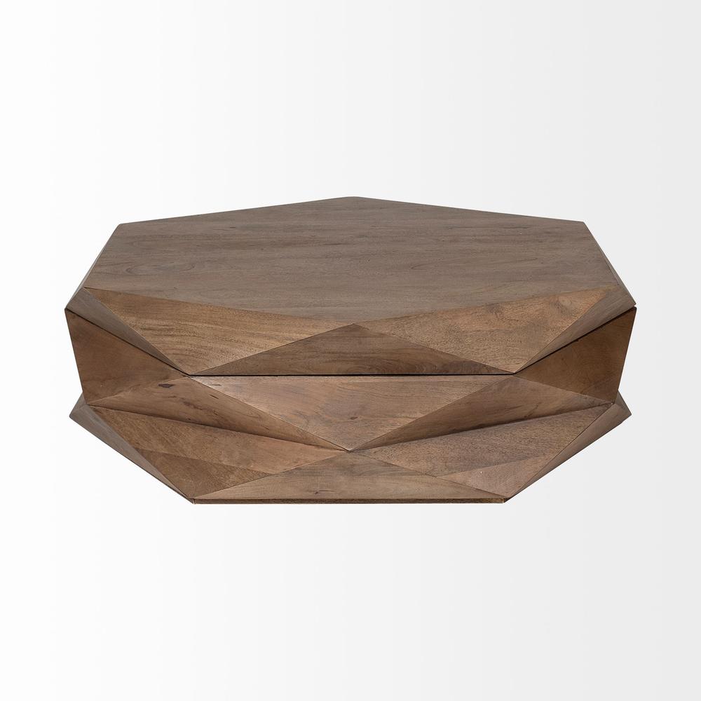 Hexagonal Hinged Solid Wood Top and Base Coffee Table. Picture 2