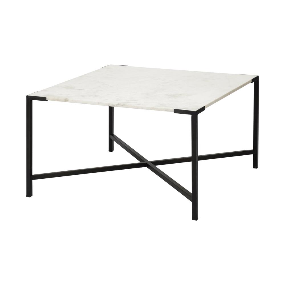 Square White Marble Top andd Black Metal Base Coffee Table. Picture 1