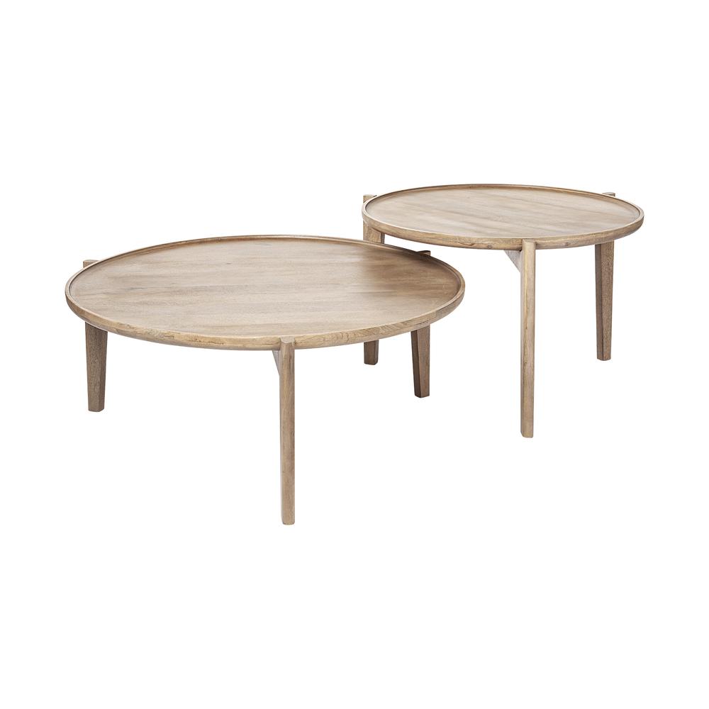 S 2 39.5" & 31.25" Round Solid Wood Nesting Coffee Tables. Picture 1